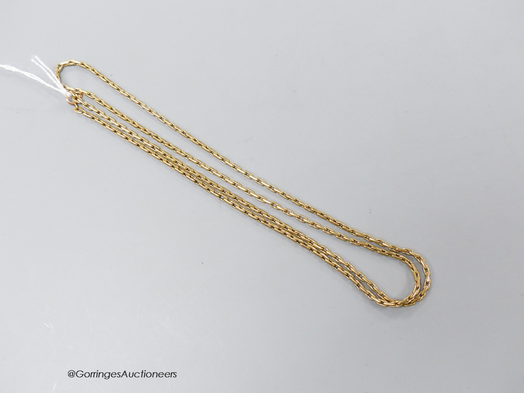 A 9ct yellow metal chain, 73cm, 21.7 grams.